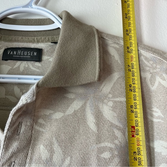 Van Heusen Taupe Beige Textured Floral Polo Shirt | Y2K Grandpa Core Retro Golf - Picture 4 of 7